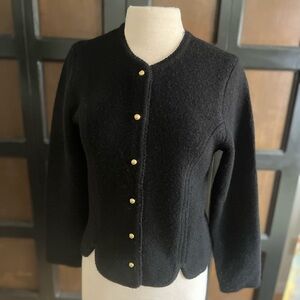 Black Vintage Boiled Wool Sweater with Gold Buttons by Crystal Sportswear LTD